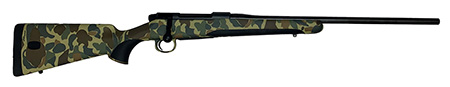 Mauser M18OS7MT M18  7mm Rem Mag 4+1 24.40" Black Steel Threaded Barrel, Black Steel Receiver, Old School Camo Fixed w/Storage Compartment Stock, Right Hand