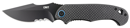 CRKT 7920K P.S.D.  3.63" Folding Recurve Veff Serrated Black EDP 4116 Stainless Steel Blade/ Black w/Blue Backspacer G10/Carbon Fiber Handle Includes Pocket Clip