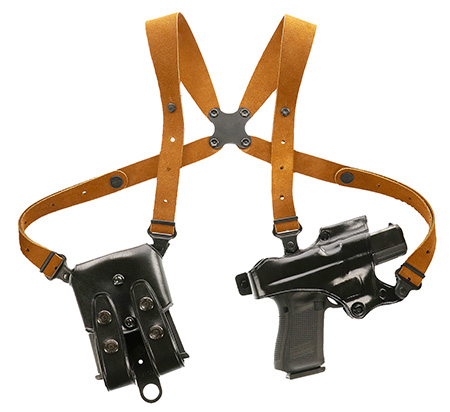 Galco JR224B Jackass Rig Shoulder System Size Fits Chest Up To 56" Black Leather Harness Compatible w/ Glock 19X/19 Gen1-5/Glock 23 Gen2-5 Right Hand
