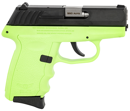 SCCY Industries CPX-3CBLG CPX-3  380 ACP 10+1 3.10" Lime Green Polymer Serrated Black Nitride SS Slide Finger Grooved Lime Green Polymer Grip