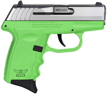 SCCY Industries CPX-3TTLG CPX-3  380 ACP 10+1 3.10" Lime Green Polymer Serrated SS Slide Finger Grooved Lime Green Polymer Grip