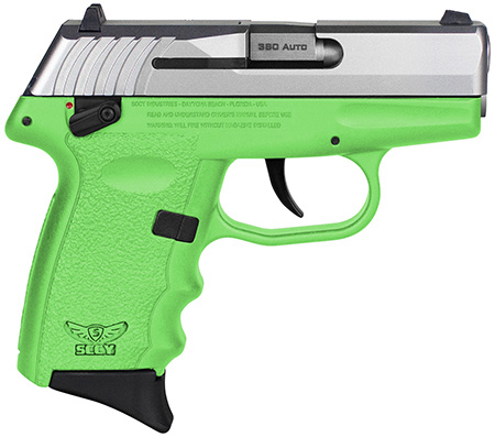 SCCY Industries CPX-4TTLG CPX-4  380 ACP 10+1 2.96" Lime Green Polymer Serrated SS Slide Finger Grooved Lime Green Polymer Grip