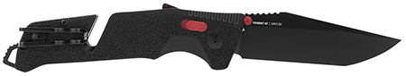 S.O.G SOG11120441 Trident AT 3.70" Folding Tanto Plain Black TiNi Cryo D2 Steel Blade/Black w/Red Accents GRN Handle Features Line Cutter/Glass Breaker