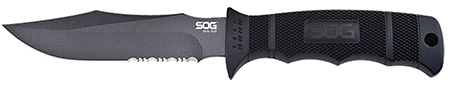 S.O.G SOGM37NCP Seal Pup  4.75" Fixed Clip Point Part Serrated Powder Coated AUS-8A SS Blade Black w/Raised Diamond Pattern GRN Handle Includes Lanyard/Sheath
