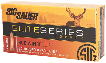 Sig Sauer E308H120 Elite Copper Hunting  308Win 150gr Copper Solid 20 Per Box/10 Case