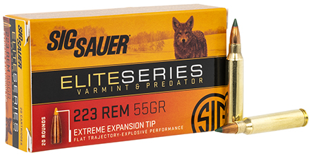 Sig Sauer E223V220 Elite Hunting Varmint  &  Predator 223Rem 55gr Extreme Expansion Tip 20 Per Box/10 Case