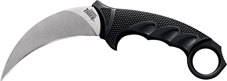 Cold Steel CS49KST Steel Tiger  4.75" Fixed Plain Stone Washed Japanese AUS-8A SS Blade/Black w/Thumb Shelf  &  Finger Ring Griv-Ex w/Overmold Kray-Ex Handle