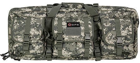 GPS Bags DRC28ACU Double Rifle Case A-TACS AU 600D Polyester w/ 2 Padded Pistol Sleeves MOLLE Webbing  &  Lockable Zippers