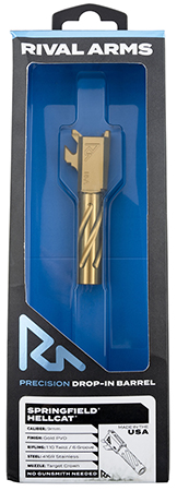 Rival Arms RARA20H101E Precision V1 Match Grade Spiral Fluted Threaded Gold PVD Stainless Steel, Fits Springfield Hellcat