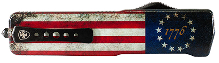 Templar Knife LZBRF321 Premium Weighted Betsy Ross Flag Large 3.55" OTF Drop Point Plain Black Oxide Stonewashed D2 Steel Blade, 5.25" Betsy Ross Flag Aluminum Zinc Alloy Handle
