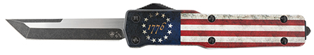 Templar Knife MZBRF221 Premium Weighted Betsy Ross Flag Slim 3.16" OTF Tanto Plain Black Oxide Stonewashed D2 Steel Blade, 4.93" Betsy Ross Flag Aluminum Zinc Alloy Handle