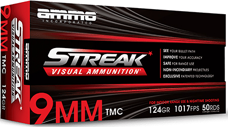 Ammo Inc 9124TMCSTRKRED Streak Visual (RED)  9mm Luger 124gr Total Metal Jacket 20 Per Box/10 Case