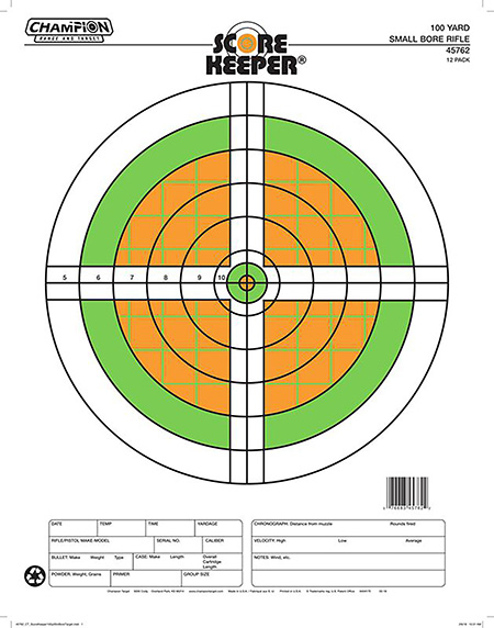 Champion Targets 45762 Score Keeper Sight-In Bullseye Paper Hanging 100 yds Small Bore Rifle Fluorescent Green  &  Orange/White 12 PK