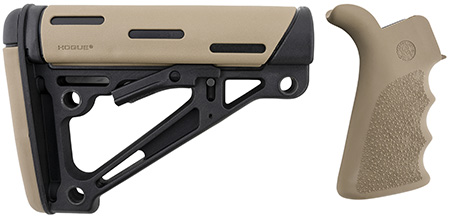 Hogue 15356 OverMolded Collapsible Buttstock Black Synthetic Flat Dark Earth OverMolded Rubber  &  Flat Dark Earth Rubber Finger Grooved Grip for AR-15, M16 with Mil-Spec Buffer Tube (Tube Not Included)