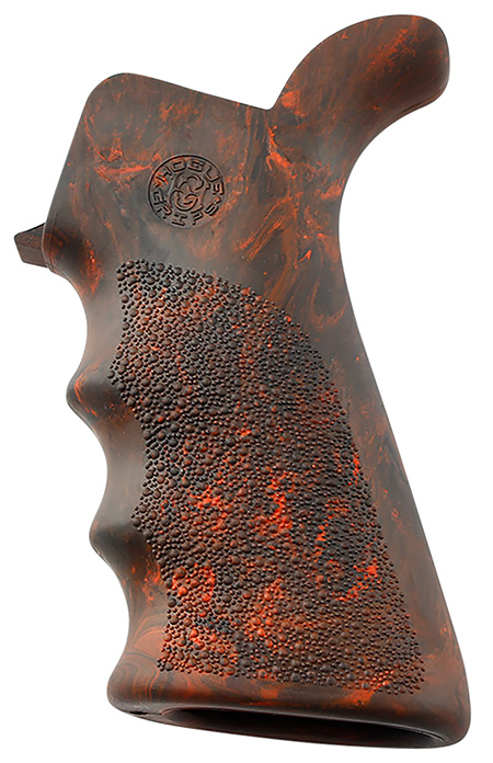 Hogue 15421 OverMolded Beavertail made of Rubber with Red Lava Finish, Cobblestone Texture  &  Finger Grooves for AR-15, M16