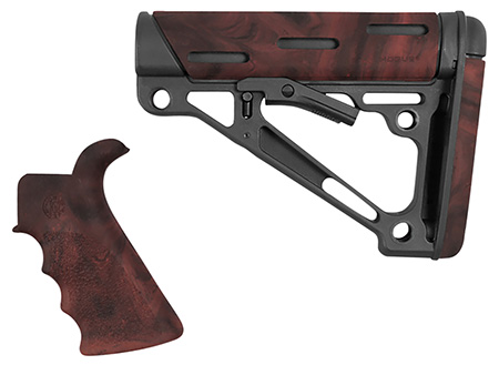Hogue 15456 OverMolded Collapsible Buttstock Black Synthetic Red Lava OverMolded Rubber  &  Red Lava Rubber Finger Grooved Grip for AR-15, M16 with Mil-Spec Buffer Tube (Tube Not Included)