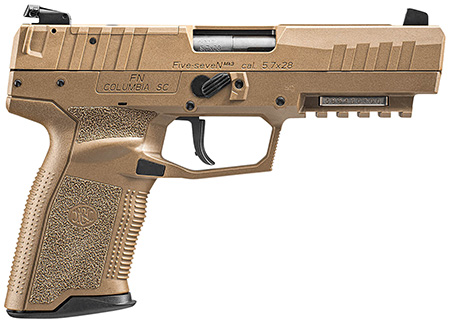 FN 66101277 Five-seveN MRD 5.7x28mm 10+1 4.80" Black Steel Barrel, Flat Dark Earth Optic Cut/Serrated Steel Slide  &  Polymer Frame w/Picatinny Rail, FDE Textured Polymer Grip, Ambidextrous