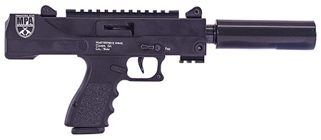 MasterPiece Arms 30DMGBLK Defender Top Cocking TB 9mm Luger Caliber with 4.50" Barrel, 17+1 Capacity, Overall Black Cerakote Finish, Black Aluminum Grip Right Hand Includes Polymer Case