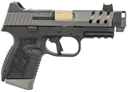 FN 66101350 509 CC Edge 9mm Luger 10+1 (3) 4.20" Threaded Gold Barrel, Black Frame, Graphite Optic  &  Lightening Cut Slide, Optic Height Fiber Optic Sights, Compensator (No Manual)