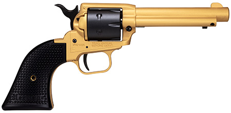 Heritage Mfg RR22S4 Rough Rider  22 LR 6 Shot 4.75" Gold Cerakote Steel Barrel  &  Frame, Black Satin Cylinder, Black Polymer Grips Features Black Accents