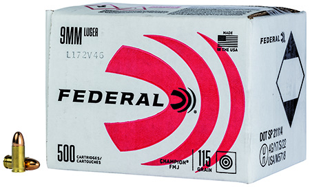 Federal C9115A500 Champion Training 9mmLuger 115gr Full Metal Jacket 500rds *Bulk Package
