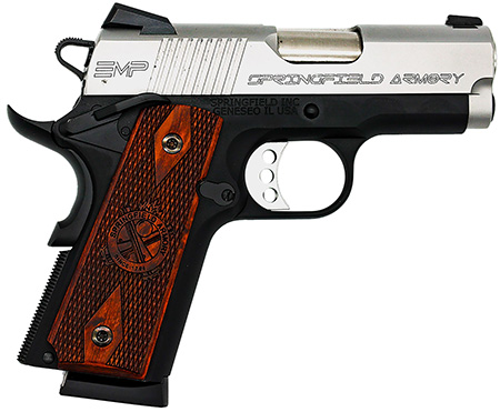 Springfield Armory PI9209LCA 1911 EMP *CA Compliant 9mm Luger 3" 9+1 Black Hardcoat Anodized Stainless Steel Slide Crossed Cannon Cocobolo Grip