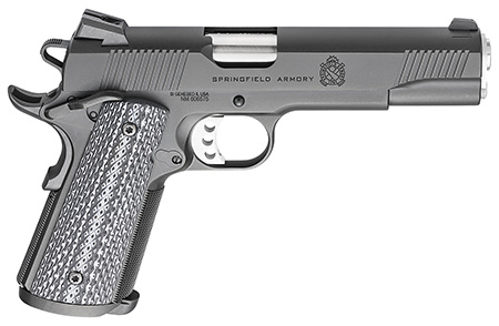 Springfield Armory PC9108LCA18 1911 TRP *CA Compliant 45 ACP 7+1, 5" Match Grade Stainless Steel Barrel, Black Cerakote Serrated Carbon Steel Slide  & ^ Frame w/Beavertail, Black G10 Grip