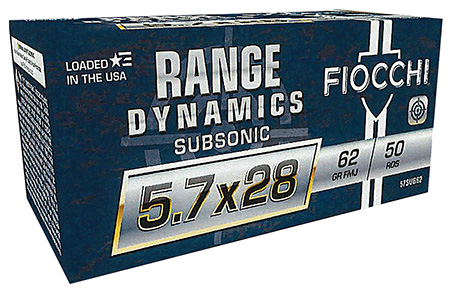 Fiocchi 57SUB62 Range Dynamics Subsonic 5.7x28mm 62gr Full Metal Jacket 50 Per Box/10 Case