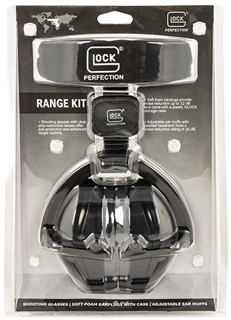 Glock AP60220 Range Kit  25 dB Padded Headband Adjustable Ear Muff, Clear Poly-Carbonate Shooter/Safety Glasses, 32 dB Foam Ear Plugs, Includes Cloth Pouch  &  Ear Plug Case