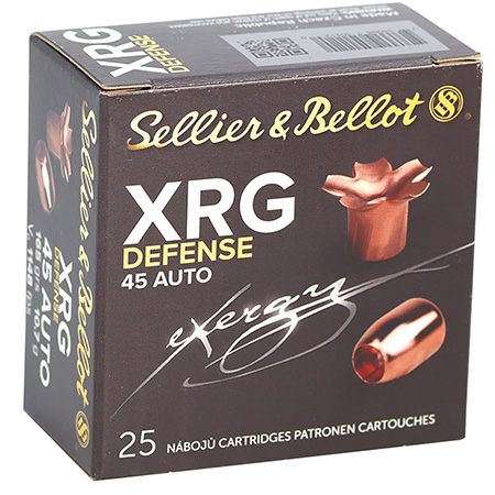 Sellier  &  Bellot SB45XA XRG Defense 45ACP 165gr Solid Copper Hollow Point 25 Per Box/40 Case