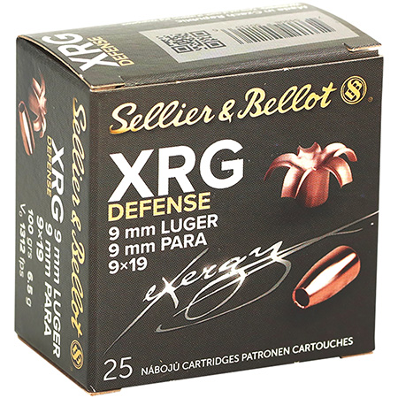 Sellier  &  Bellot SB9XA XRG Defense 9mmLuger 100gr Solid Copper Hollow Point 25 Per Box/40 Case