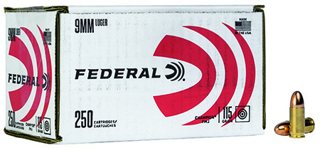 Federal C9115A250 Champion Training 9mmLuger 115gr Full Metal Jacket 250 Per Box/4 Case