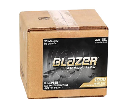 CCI 5200BK1000 Blazer Brass Handgun 9mmLuger 115gr Full Metal Jacket 1000 Per Box/1 Case *Loose