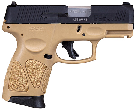 Taurus 1G3C931T G3C  Compact Frame 9mm Luger 12+1 3.26" Matte Stainless Steel Barrel, Matte Black Tenifer Serrated Steel Slide, Tan Polymer Frame w/Picatinny Rail, Black Polymer Grip, Right Hand