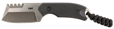 CRKT 4036 Razel  Compact 2.32" Fixed Plain/Top Veff Serrations Brushed Stonewashed D2 Steel Blade, Black G10 Handle, Includes Cord Fob/Sheath