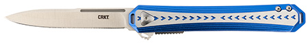 CRKT 6710 Stickler  3.38" Folding Plain Satin 12C27 Sandvik Blade/ Blue  &  Silver Aluminum Handle Includes Pocket Clip