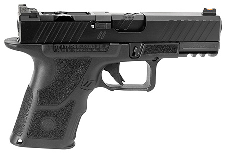 ZEV OZ9CDUTYSS OZ9 Duty Compact 9mm Luger 15+1 4", Black, Serrated Stainless Steel Slide with Optic Cut, Polymer Frame with Picatinny Rail, Fiber Optic Combat Sights