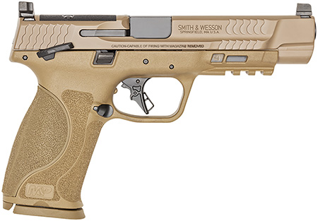 Smith  &  Wesson 13569 M & P M2.0  Full Size 9mm Luger 17+1, 5" Black Armornite Steel Barrel, Flat Dark Earth Armornite Optic Ready/Serrated Stainless Steel Slide  &  Polymer Frame w/Picatinny Rail