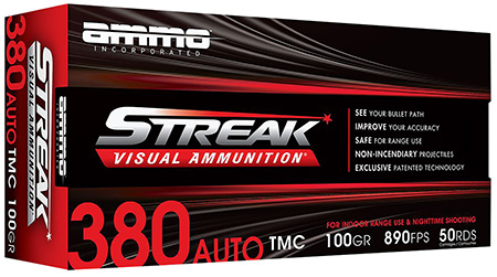 Ammo Inc 380100TMCSTRKRED50 Streak Visual (RED)  380ACP 100gr Total Metal Case 50 Per Box/20 Case