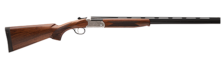 Stevens 22595 555 E Full Size 410 Gauge Break Open 3" 2rd 26" Black Satin Over/Under Vent Rib Barrel, Engraved Satin Silver Aluminum Receiver, Fixed Satin Turkish Walnut Stock, Ambidextrous