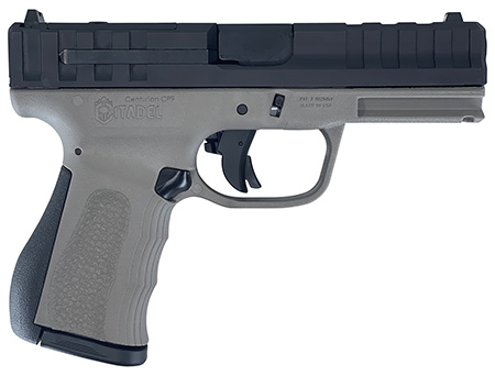Citadel CITCP9GRY Centurion CP9 Compact Frame 9mm Luger 14+1, 4" Black Steel Barrel, Optic Ready/Serrated Steel Slide, Gray Polymer Frame  &  Grip
