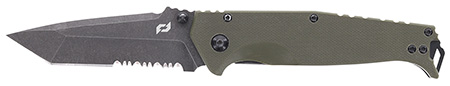 Schrade 1159324 Melee  3.50" Folding Tanto Part Serrated Dark Stonewash D2 Steel Blade 4.50" OD Green G10/SS Handle