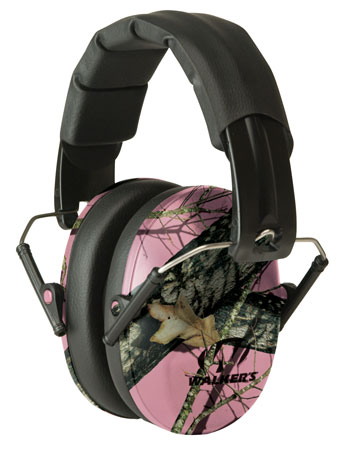 Walker's GWPFPM1PKMO Pro Low Profile Passive Muff 22 dB Over the Head Mossy Oak/Pink Polymer