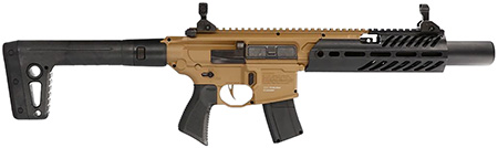 Sig Sauer Airguns AIRMCXCANEBRAKE MCX Canebrake Air  CO2 (Not Included) 177 Pellet 30rd, FDE Metal Rec, Removable Fixed Black Synthetic Stock, Flat Trigger, Flip-Up Sights