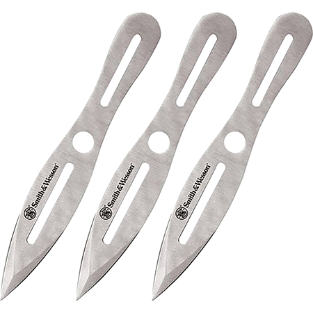 Smith  &  Wesson Knives SWTK10CP Bullseye Throwing Knives 5" Fixed Dual Edge Spear Point Plain 2Cr13MoV SS Blade, Stainless Steel Handle, Includes Sheath Set of 3, 10" OAL
