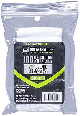 Breakthrough Clean BTCPS21450 Square Cleaning Patches  For .38-.45 Cal  &  .410-20 Gauge 2.25" 50 Pack/6 per case