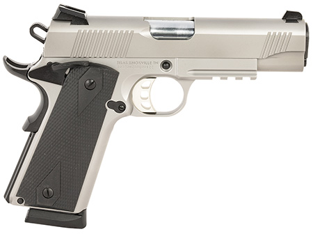 Tisas 10100124 1911 Carry 45 ACP 8+1 4.25" Black Steel Barrel, Satin Stainless Serrated Steel Slide, Stainless Steel Frame w/Accessory Rail  &  Beavertail Frame, Ambidextrous