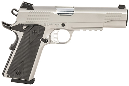 Tisas 10100533 1911 Duty 45 ACP 8+1 5" Black Steel Barrel, Stainless Serrated Slide, Satin Stainless Steel Frame w/Accessory Rail  &  Beavertail, Ambidextrous