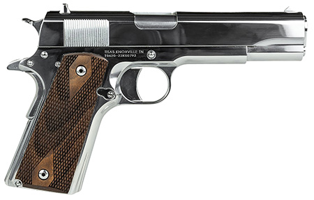 Tisas 10100513 1911 Regulator Full Size Frame 9mm Luger/38 Super 9+1 5" Stainless Steel Barrel, Polished Chrome Steel Serrated Slide, Chrome High Polished Steel Frame w/Beavertail, Turkish Walnut Grip