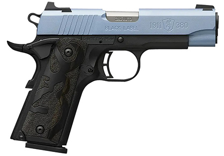 Browning 051990492 1911-380 Black Label Compact Frame 380 ACP 8+1, 3.63" Matte Stainless Steel Barrel, Polar Blue Cerakote Serrated Stainless Steel Slide, Matte Black Polymer Frame w/Beavertail
